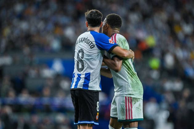 RCD ESPANYOL v REAL MADRID RCDE STADIUM BARCELONA. Aug 22, 2026 RCD ESPANYOL vs REAL MADRID Aug 22,2026 Mbappe (10) of Real Madrid and Edu Exposito (8) of RCD Espanyol during the match between RCD Espanyol and Real Madrid corresponding to the second day of La Liga EA Sports at RCDE Stadium in Barcelona, Spain. Cornella El Prat ESP Copyright: xS.xRosx