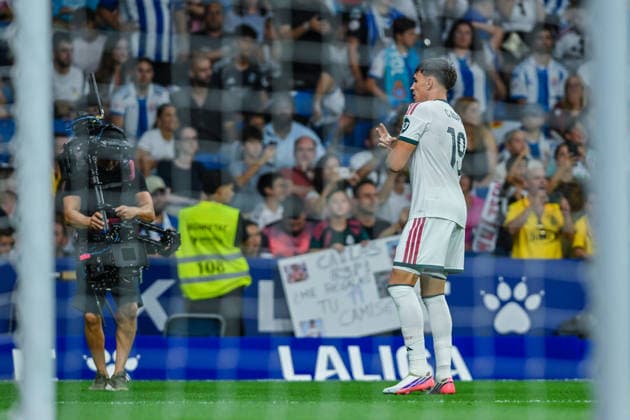 RCD ESPANYOL v REAL MADRID RCDE STADIUM BARCELONA. Aug 22, 2026 RCD ESPANYOL vs REAL MADRID Aug 22,2026 C. Espi (19) of Real Madrid celebrates scoring his team s second goal during the match between RCD Espanyol and Real Madrid corresponding to the second day of La Liga EA Sports at RCDE Stadium in Barcelona, Spain. Cornella El Prat ESP Copyright: xS.xRosx