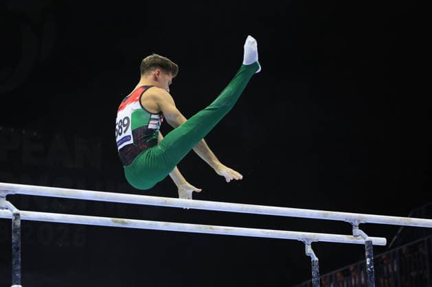 Zagreb, 22.08.2026. - 37TH EUROPEAN MEN™S ARTISTIC GYMNASTICS, Men s Artistic Gymnastics Apparatus Final Parallel bars Individual SENIORS. 589 MESZAROS Krisztofer (HUN), Men s Artistic Gymnastics Apparatus Final Parallel bars Individual SENIORS  2S6A5758.JPG