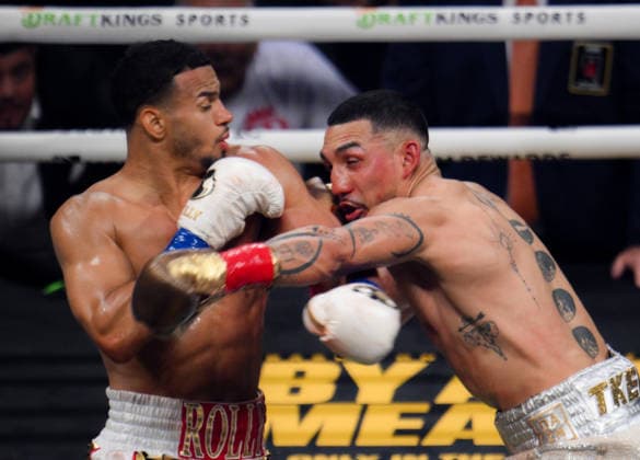 Rolando Romero vs Teofimo Lopez in Las Vegas LAS VEGAS, NEVADA - AUG 22: Rolando Rolly Romero (blue glove) and Teofimo Lopez (red glove) exchange punches during their WBA World Welterweight Championship title fight on Saturday night of main event at T-Mobile Arena in Las Vegas, Nevada, United States on August 22, 2026. Tayfun Coskun Anadolu Nevada United States. Editorial use only. Please get in touch for any other usage.  Copyright: x2026xAnadoluxTayfunxCoskunx