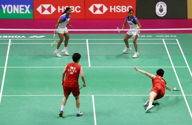 August 22, 2026, New Delhi, New Delhi, India: NEW DELHI, INDIA AUGUST 22, 2026: China s Liu Sheng Shu and Tan Ning Pullela play a shot against India s Treesa Jolly right and Gayatri Gopichandduring their women s doubles semi-final match at the BWF World Championships 2026 in New Delhi, India, on Saturday, August 22, 2026. The Indian pair fought hard before going down 21-18, 13-21, 8-21, securing a historic bronze medal. Zuma Press City: New DelhiState: New DelhiCountry: IndiaCategory: INTDate: 22.08.2026ZUMA Categories: IN New Delhi India - ZUMAd288 20260822_zip_d288_022 Copyright: xDeepakx New Delhi India - ZUMA0864 0864619131st Copyright: xIMAGO Deepakx