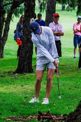 August 22, 2026, Edmonton, Alberta, Canada: Nicole Broch Estrup (DEN) is stuck in the trees on the 9th hole in round 3 of the LPGA, Golf Damen CPKC Canadian Women s Open..LPGA CPKC Canada WomenÃ¢â‚¬â ¢s Open leader Mayu Yamashita shot 5 under par to bringing her total to -19, tying the LPGA record after 54 holes. 16-year-old amateur Aphrodite Deng (tied for 6th place) leads all Canadians at 10 under par after shooting 63 (7 under par) in the third round (the low score for the round). Nine players are currently sitting at 10 under par or better heading into the final round. Deng is also one of 4 Canadians under 18 to make the cut, a tournament first. Edmonton Canada - ZUMAs197 20260822_aaa_s197_423 Copyright: xRonxPalmerx