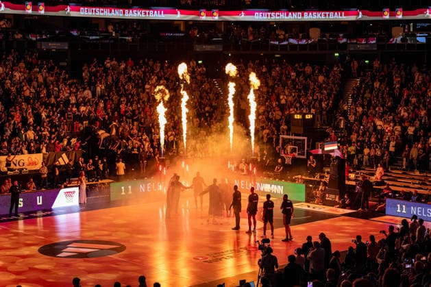 Basketball Hamburg 22.08.2026 Turkish Airlines Supercup 2026 Finale Deutschland (GER) - Kroatien (CRO) Teamvorstellung Deutschland Nelson Weidemann (Deutschland, No.11) *** Basketball Hamburg, August 22, 2026 Turkish Airlines Supercup 2026 Final: Germany (GER) vs. Croatia (CRO) Team Introduction: Germany – Nelson Weidemann, Germany, No. 11