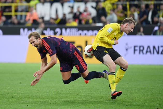 Harry Kane (Bayern Muenchen), Maximilian Beier (Borussia Dortmund), v.li. 22.08.2026, Fussball, Saison 2026 2027, Franz-Beckenbauer-Supercup 2026, Finale, Borussia Dortmund - FC Bayern München 1:2 DFL regulations prohibit any use of photographs as image sequences and or quasi-video Dortmund Signal Iduna Park Nordrhein Westfalen Deutschland *** Harry Kane, Bayern Munich; Maximilian Beier, Borussia Dortmund; from left, August 22, 2026; soccer; 2026–2027 season; Franz Beckenbauer, 2026 Super Cup, Final, Borussia Dortmund vs. FC Bayern Munich 1–2. DFL regulations prohibit any use of photographs as image sequences and or quasi-video. Dortmund, Signal Iduna Park, North Rhine-Westphalia, Germany Team2
