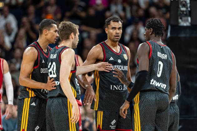 Basketball Hamburg 22.08.2026 Turkish Airlines Supercup 2026 Finale Deutschland (GER) - Kroatien (CRO) Tristan Da Silva (Deutschland, No.05) Malte Delow (Deutschland, No.20) Oscar da Silva (Deutschland, No.01) Isaac Bonga (Deutschland, No.00) *** Basketball Hamburg, August 22, 2026 Turkish Airlines Supercup 2026 Final Germany (GER) vs. Croatia (CRO) Tristan Da Silva (Germany, No. 05), Malte Delow (Germany, No. 20), Oscar da Silva (Germany, No. 01), Isaac Bonga (Germany, No. 00)