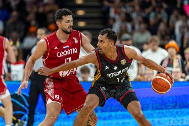Basketball Hamburg 22.08.2026 Turkish Airlines Supercup 2026 Finale Deutschland (GER) - Kroatien (CRO) Oscar da Silva (Deutschland, No.01) Karlo Matkovic (Kroatien, No.17) *** Basketball Hamburg, August 22, 2026 Turkish Airlines Supercup 2026 Final: Germany (GER) vs. Croatia (CRO) Oscar da Silva (Germany, No. 01) Karlo Matkovic (Croatia, No. 17)