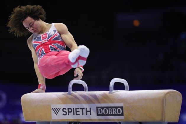 Zakaine Fawzi-McCaffrey, GBR, during juniors pommels final at 2026 Europeans in Zagreb; 22 08 2026; *** Zakaine Fawzi McCaffrey, GBR, during the junior pommel horse final at the 2026 European Championships in Zagreb on August 22, 2026 