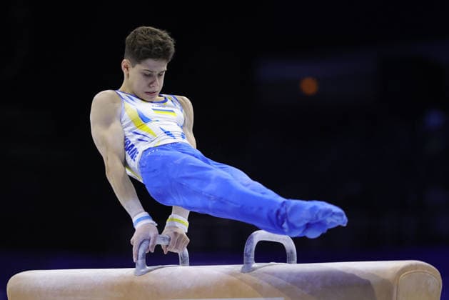 Volodymyr Golovin, UKR, during juniors pommels final at 2026 Europeans in Zagreb; 22 08 2026; *** Volodymyr Golovin, UKR, during the junior pommel horse final at the 2026 European Championships in Zagreb on August 22, 2026 