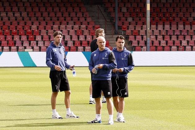 DEVENTER , 23-08-2026 , Stadium De Adelaarshorst , season 2026 2027 , Dutch Eredivisie football . match between Go Ahead Eagles and ADO Den Haag, Picture shows players ADO on the pitch Go Ahead Eagles - ADO  x205965691x Copyright: