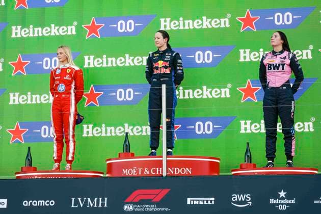 F1 - DUTCH GRAND PRIX 2026 PALMOWSKI Alisha (uk), Campos racing supported by Red Bull racing, Tatuus F4-T421, portrait LARSEN Alba (dnk), MP Motorsport supported by Ferrari, Tatuus F4-T421, portrait GADEMAN Nina (nld), MP Motorsport supported by Alpine,Tatuus F4-T421, portrait during the Formula 1 Dutch Grand Prix 2026, 12th round of the 2026 Formula One World Championship, WM, Weltmeisterschaft from July 21 to 23, 2026 on the Circuit Zandvoort, in Zandvoort, Netherlands - ZandvoortNetherlands  Copyright: xXavixBonillax