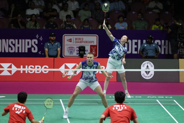 Thom Gicquel of France and Delphine Delrue of France in action during a final match of mix double during the BWF World Championships 2026 at Indira Gandhi Indoor Stadium, in New Delhi on August 23, 2026. New Delhi India Copyright: xAnshumanxAkashx