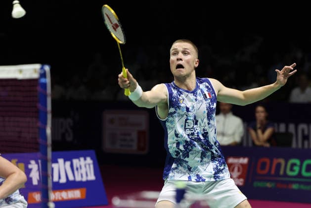 Thom Gicquel of France and Delphine Delrue of France in action during a final match of mix double during the BWF World Championships 2026 at Indira Gandhi Indoor Stadium, in New Delhi on August 23, 2026. New Delhi India Copyright: xAnshumanxAkashx