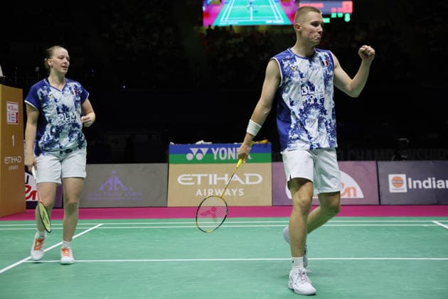 Thom Gicquel of France and Delphine Delrue of France in action during a final match of mix double during the BWF World Championships 2026 at Indira Gandhi Indoor Stadium, in New Delhi on August 23, 2026. New Delhi India Copyright: xAnshumanxAkashx