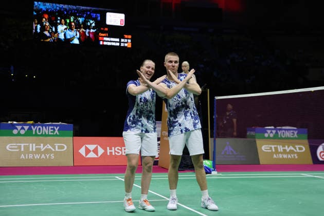 Thom Gicquel of France and Delphine Delrue of France in action during a final match of mix double during the BWF World Championships 2026 at Indira Gandhi Indoor Stadium, in New Delhi on August 23, 2026. New Delhi India Copyright: xAnshumanxAkashx
