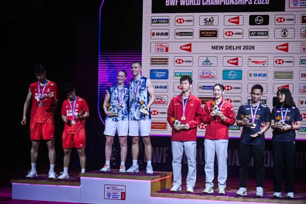 August 23, 2026, New Delhi, Delhi, India: Finalist of the Mixed Doubles category pose for pictures with their medals of the BWF World Championships 2026 in New Delhi, India on August 23, 2026. New Delhi India - ZUMAj168 20260823_zip_j168_009 Copyright: xKabirxJhangianix