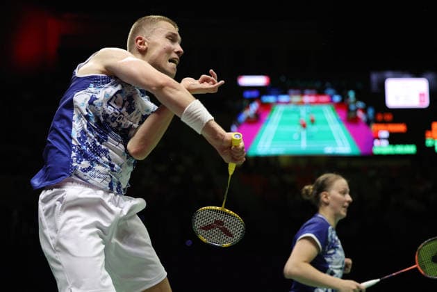 Thom Gicquel and Delphine Delrue Badminton World Champions - New Delhi Thom Gicquel of France and Delphine Delrue of France compete in the final match of mixed doubles during the BWF World Championships 2026 at Indira Gandhi Indoor Stadium in New Delhi, India on August 23, 2026. Photo by Anshuman Akash ABACAPRESS.COM New Delhi India  Copyright: xAkashxAnshuman ABACAx