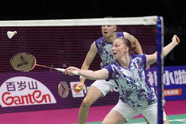 Thom Gicquel and Delphine Delrue Badminton World Champions - New Delhi Thom Gicquel of France and Delphine Delrue of France compete in the final match of mixed doubles during the BWF World Championships 2026 at Indira Gandhi Indoor Stadium in New Delhi, India on August 23, 2026. Photo by Anshuman Akash ABACAPRESS.COM New Delhi India  Copyright: xAkashxAnshuman ABACAx