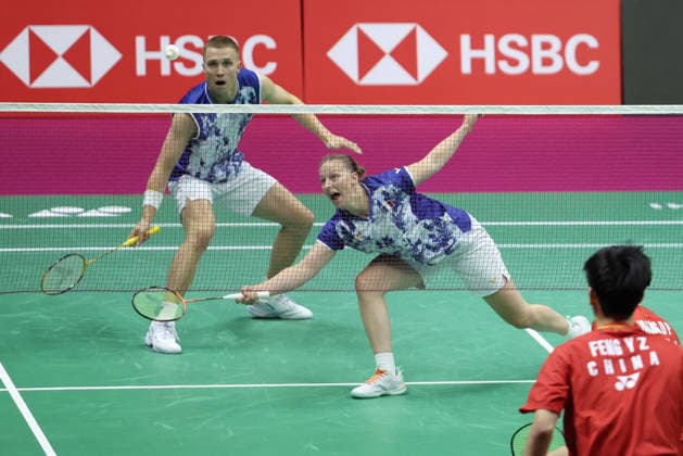 Thom Gicquel and Delphine Delrue Badminton World Champions - New Delhi Thom Gicquel of France and Delphine Delrue of France compete in the final match of mixed doubles during the BWF World Championships 2026 at Indira Gandhi Indoor Stadium in New Delhi, India on August 23, 2026. Photo by Anshuman Akash ABACAPRESS.COM New Delhi India  Copyright: xAkashxAnshuman ABACAx