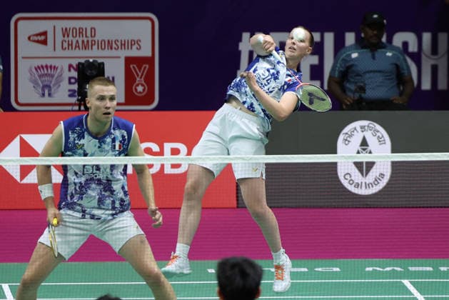 Thom Gicquel and Delphine Delrue Badminton World Champions - New Delhi Thom Gicquel of France and Delphine Delrue of France compete in the final match of mixed doubles during the BWF World Championships 2026 at Indira Gandhi Indoor Stadium in New Delhi, India on August 23, 2026. Photo by Anshuman Akash ABACAPRESS.COM New Delhi India  Copyright: xAkashxAnshuman ABACAx