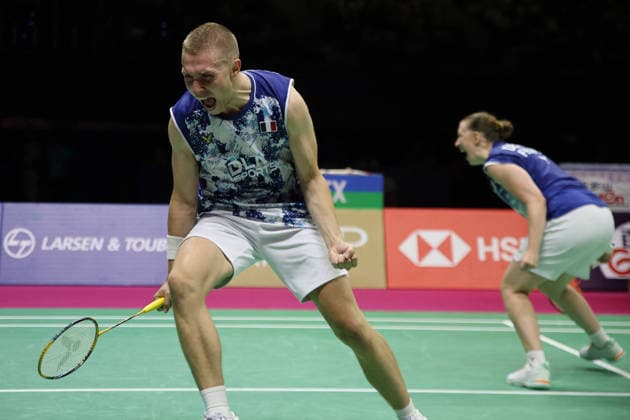 Thom Gicquel and Delphine Delrue Badminton World Champions - New Delhi Thom Gicquel of France and Delphine Delrue of France compete in the final match of mixed doubles during the BWF World Championships 2026 at Indira Gandhi Indoor Stadium in New Delhi, India on August 23, 2026. Photo by Anshuman Akash ABACAPRESS.COM New Delhi India  Copyright: xAkashxAnshuman ABACAx