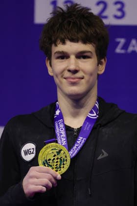 Daniil Smirnov, RUS, after juniors all-around final at 2026 Europeans in Zagreb; 23 08 2026; *** Daniil Smirnov, RUS, after the juniors all-around final at the 2026 European Championships in Zagreb on August 23, 2026 