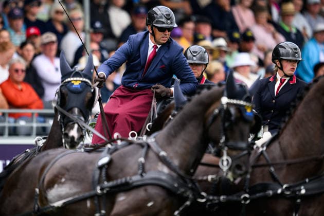 260823 Fredrik Persson of Sweden with horses Fasco, Kaptain, Judson and Kermit compete in the Four-in-Hand cones during day 13 of the 2026 FEI World Championships on August 23, 2026 in Aachen. Photo: Emma Wallskog BILDBYRAN kod EW EW0700 fyrspann drivning körning koner precision *** 260823 Fredrik Persson of Sweden, with his horses Fasco, Kaptain, Judson, and Kermit, competes in the Four-in-Hand cones on Day 13 of the 2026 FEI World Championships on August 23, 2026 in Aachen. Photo by Emma Wallskog. BILDBYRAN code EW EW0700 four-in-hand driving cones precision  Copyright: EMMAxWALLSKOG BB260823EW013