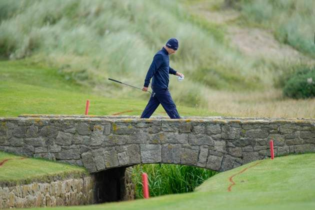 BALMEDIE, SCOTLAND - AUG 23: Yannik Paul (GER) walks across a bridge on the 2nd fairway during Round 4 at the 2026 Nexo Championship at the Trump International Golf Links, Balmedie on August 23, 2026 in Aberdeenshire, Scotland The 2026 Nexo Championship