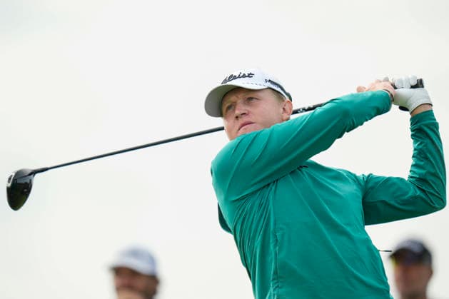 BALMEDIE, SCOTLAND - AUG 23: Albin Bergstrom (SWE) plays from the third tee during Round 4 at the 2026 Nexo Championship at the Trump International Golf Links, Balmedie on August 23, 2026 in Aberdeenshire, Scotland The 2026 Nexo Championship