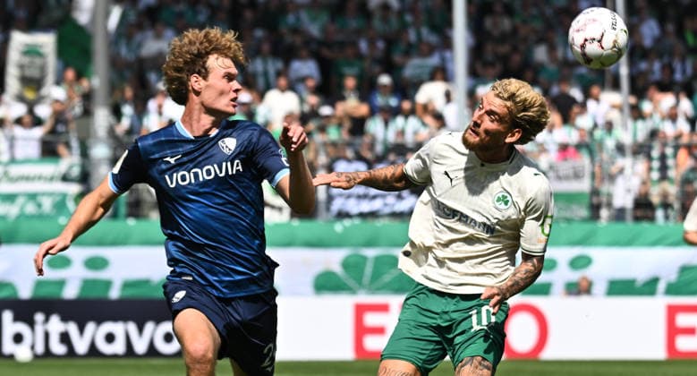 23.08.2026 - Fussball - Saison 2026 2027 - DFB Pokal Vereinspokal - 01. Runde: SpVgg Greuther Fürth ( Kleeblatt ) - VfL Bochum - Sportfoto Zink - xwoxzix - regulations prohibit any use of photographs as image sequences and or quasi-video - Mats Pannewig (24, VfL Bochum ) Ole Pohlmann (10, SpVgg Greuther Fürth ) *** August 23, 2026 Soccer Season 2026–2027 DFB Cup Club Cup First Round SpVgg Greuther Fürth Kleeblatt vs. VfL Bochum Sports photo by Zink xwoxzix; regulations prohibit any use of photographs as image sequences and or quasi-video. Mats Pannewig 24, VfL Bochum Ole Pohlmann 10, SpVgg Greuther Fürth