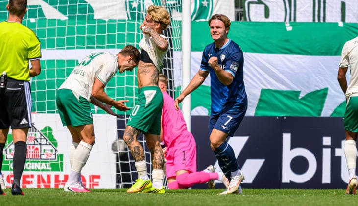 23.08.2026 - Fussball - Saison 2026 2027 - DFB Pokal Vereinspokal - 01. Runde: SpVgg Greuther Fürth ( Kleeblatt ) - VfL Bochum - Sportfoto Zink - xwoxzix - regulations prohibit any use of photographs as image sequences and or quasi-video - Torjubel Jubel Freude nach Treffer Tor Torschuß zum 0:1 durch Christian Rasmussen (7, VfL Bochum ) - Krisztian Keresztes (29, SpVgg Greuther Fürth ) Ole Pohlmann (10, SpVgg Greuther Fürth ) enttäuscht Enttäuschung *** August 23, 2026 Soccer Season 2026–2027 DFB Cup Club Cup Round 1 SpVgg Greuther Fürth (Kleeblatt) vs. VfL Bochum Sports photo by Zink xwoxzix; regulations prohibit any use of photographs as image sequences and or quasi-video Goal celebration Celebration, joy after a goal; shot on goal resulting in the 0–1 score by Christian Rasmussen (7), VfL Bochum’s Krisztian Keresztes (29), SpVgg Greuther Fürth’s Ole Pohlmann (10); SpVgg Greuther Fürth disappointed, disappointment