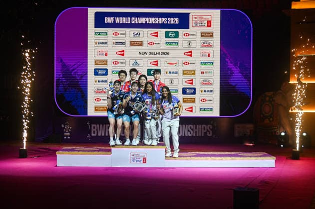 India BWF Championships 2026 Finalists of the Women s Doubles category pose with their medals at the BWF World Championships 2026 in New Delhi, India, on August 23, 2026. New Delhi Delhi India  Copyright: xKabirxJhangianix originalFilename:jhangiani-indiabwf260823_np0qa.jpg