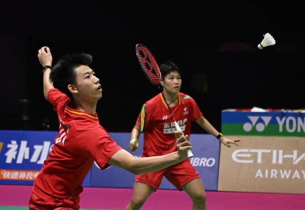 (260823) -- NEW DELHI, Aug. 23, 2026 -- Feng Yanzhe (L) Huang Dongping of China compete during the mixed doubles final match against Thom Gicquel Delphine Delrue of France at BWF World Championships in New Delhi, India, Aug. 23, 2026. ) (SP)INDIA-NEW DELHI-BADMINTON-BWF WORLD CHAMPIONSHIPS-MIXED DOUBLES JavedxDar 