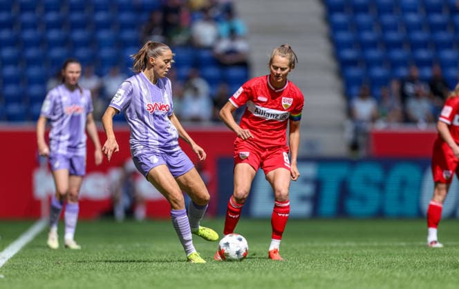GER, Sinsheim, TSG Hoffenheim vs VfB Stuttgart, Google Pixel Frauen Bundesliga, Fussball, DFB, Spielzeit 2026 2027, 1. Spieltag im Bild v.l.: Lisann Kaut (TSG Hoffenheim Frauen 4), Maximiliane Rall (VfB Stuttgart Frauen 8) DFB DFL REGULATIONS PROHIBIT ANY USE OF PHOTOGRAPHS AS IMAGE SEQUENCES AND OR QUASI-VIDEO, 23.08.2026 *** GER, Sinsheim, TSG Hoffenheim vs. VfB Stuttgart, Google Pixel Women s Bundesliga, Soccer, DFB, 2026–2027 Season, Matchday 1 in pictures: from left, Lisann Kaut, TSG Hoffenheim Women s Team 4, Maximiliane Rall, VfB Stuttgart Women’s Team 8. DFB and DFL regulations prohibit any use of photographs as image sequences and or quasi-video. August 23, 2026 Copyright: HMBxMedia HendrikxHamelau