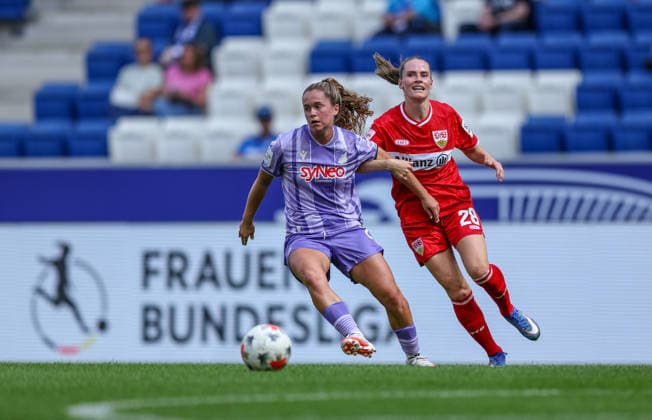 GER, Sinsheim, TSG Hoffenheim vs VfB Stuttgart, Google Pixel Frauen Bundesliga, Fussball, DFB, Spielzeit 2026 2027, 1. Spieltag im Bild v.l.: Laia Martret (TSG Hoffenheim Frauen 21), Reena Wichmann (VfB Stuttgart Frauen 28) DFB DFL REGULATIONS PROHIBIT ANY USE OF PHOTOGRAPHS AS IMAGE SEQUENCES AND OR QUASI-VIDEO, 23.08.2026 *** GER, Sinsheim, TSG Hoffenheim vs. VfB Stuttgart, Google Pixel Women s Bundesliga, Soccer, DFB, 2026–2027 Season, Matchday 1 in pictures (from left): Laia Martret, TSG Hoffenheim Women s U-21, Reena Wichmann, VfB Stuttgart Women’s Team, age 28. DFB and DFL regulations prohibit any use of photographs as image sequences and or quasi-video. August 23, 2026 Copyright: HMBxMedia HendrikxHamelau
