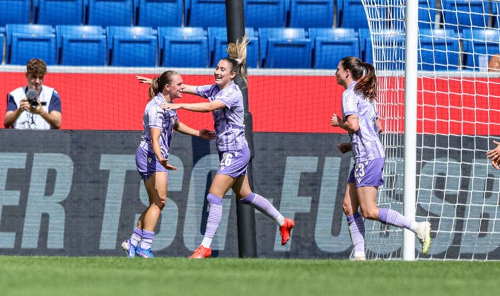 GER, Sinsheim, TSG Hoffenheim vs VfB Stuttgart, Google Pixel Frauen Bundesliga, Fussball, DFB, Spielzeit 2026 2027, 1. Spieltag im Bild: Marie Steiner (TSG Hoffenheim Frauen 9), erzielt den Treffer zum 1:0, Tor, Jubel und Freude, Emotionen DFB DFL REGULATIONS PROHIBIT ANY USE OF PHOTOGRAPHS AS IMAGE SEQUENCES AND OR QUASI-VIDEO, 23.08.2026 *** GER, Sinsheim, TSG Hoffenheim vs. VfB Stuttgart, Google Pixel Women s Bundesliga, Soccer, DFB, 2026–2027 Season, Matchday 1: Marie Steiner (TSG Hoffenheim Women s Team No. 9) scores the 1–0 goal, Goal, celebration and joy, emotions. DFB and DFL regulations prohibit any use of photographs as image sequences and or quasi-video. August 23, 2026 Copyright: HMBxMedia HendrikxHamelau