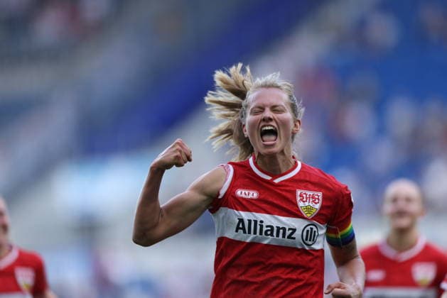 GER, Sinsheim, TSG Hoffenheim vs VfB Stuttgart, Google Pixel Frauen Bundesliga, Fussball, DFB, Spielzeit 2026 2027, 1. Spieltag im Bild: Maximiliane Rall (VfB Stuttgart Frauen 8) erzielt das Tor zum 1:1, Tor, Jubel und Freude, Emotionen DFB DFL REGULATIONS PROHIBIT ANY USE OF PHOTOGRAPHS AS IMAGE SEQUENCES AND OR QUASI-VIDEO, 23.08.2026 *** GER, Sinsheim, TSG Hoffenheim vs. VfB Stuttgart, Google Pixel Women s Bundesliga, Soccer, DFB, 2026–2027 Season, Matchday 1 in Pictures: Maximiliane Rall of VfB Stuttgart Women s Team 8 scores the goal to tie the game at 1–1, Goal, celebration and joy, emotions. DFB and DFL regulations prohibit any use of photographs as image sequences and or quasi-video. August 23, 2026 Copyright: HMBxMedia HendrikxHamelau
