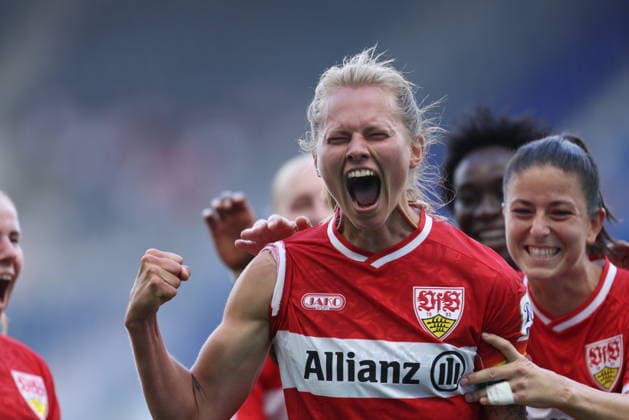 GER, Sinsheim, TSG Hoffenheim vs VfB Stuttgart, Google Pixel Frauen Bundesliga, Fussball, DFB, Spielzeit 2026 2027, 1. Spieltag im Bild: Maximiliane Rall (VfB Stuttgart Frauen 8) erzielt das Tor zum 1:1, Tor, Jubel und Freude, Emotionen DFB DFL REGULATIONS PROHIBIT ANY USE OF PHOTOGRAPHS AS IMAGE SEQUENCES AND OR QUASI-VIDEO, 23.08.2026 *** GER, Sinsheim, TSG Hoffenheim vs. VfB Stuttgart, Google Pixel Women s Bundesliga, Soccer, DFB, 2026–2027 Season, Matchday 1 in Pictures: Maximiliane Rall of VfB Stuttgart Women s Team 8 scores the goal to tie the game at 1–1, Goal, celebration and joy, emotions. DFB and DFL regulations prohibit any use of photographs as image sequences and or quasi-video. August 23, 2026 Copyright: HMBxMedia HendrikxHamelau