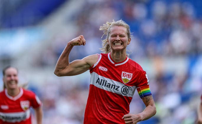 GER, Sinsheim, TSG Hoffenheim vs VfB Stuttgart, Google Pixel Frauen Bundesliga, Fussball, DFB, Spielzeit 2026 2027, 1. Spieltag im Bild: Maximiliane Rall (VfB Stuttgart Frauen 8) erzielt das Tor zum 1:1, Tor, Jubel und Freude, Emotionen DFB DFL REGULATIONS PROHIBIT ANY USE OF PHOTOGRAPHS AS IMAGE SEQUENCES AND OR QUASI-VIDEO, 23.08.2026 *** GER, Sinsheim, TSG Hoffenheim vs. VfB Stuttgart, Google Pixel Women s Bundesliga, Soccer, DFB, 2026–2027 Season, Matchday 1 in Pictures: Maximiliane Rall of VfB Stuttgart Women s Team 8 scores the goal to tie the game at 1–1, Goal, celebration and joy, emotions. DFB and DFL regulations prohibit any use of photographs as image sequences and or quasi-video. August 23, 2026 Copyright: HMBxMedia HendrikxHamelau