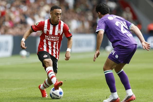 EINDHOVEN , 23-08-2026 , Philips stadium , season 2026 202 , Dutch Eredivisie football , match between PSV and FC Gronngen , picture shows PSV player Sergino Dest PSV - Groningen  x205973423x Copyright: