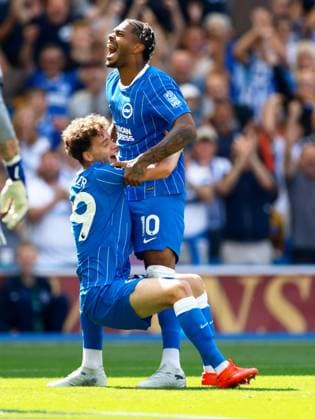 Maxim De Cuyper of Brighton and Hove Albion celebrates scoring a goal after making the score 1-0. Brighton and Hove Albion v Aston Villa, Premier League Football, Football, American Express Community Stadium, Brighton, UK - 23 Aug 2026Brighton American Express Community Stadi United Kingdom EDITORIAL USE ONLY No use with unauthorised audio, video, data, fixture lists, club league logos or live services. Online in-match use limited to 120 images, no video emulation. No use in betting, games or single club league player publications.  Copyright: xJamesxMarsh Shutterstockx 17112311ar