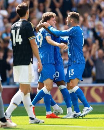 Maxim De Cuyper of Brighton and Hove Albion celebrates scoring a goal after making the score 1-0. Brighton and Hove Albion v Aston Villa, Premier League Football, Football, American Express Community Stadium, Brighton, UK - 23 Aug 2026Brighton American Express Community Stadi United Kingdom EDITORIAL USE ONLY No use with unauthorised audio, video, data, fixture lists, club league logos or live services. Online in-match use limited to 120 images, no video emulation. No use in betting, games or single club league player publications.  Copyright: xJamesxMarsh Shutterstockx 17112311as
