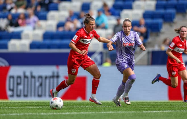 GER, Sinsheim, TSG Hoffenheim vs VfB Stuttgart, Google Pixel Frauen Bundesliga, Fussball, DFB, Spielzeit 2026 2027, 1. Spieltag im Bild v.l.: Nicole Billa (VfB Stuttgart Frauen 26), Laura Gloning (TSG Hoffenheim Frauen 20) DFB DFL REGULATIONS PROHIBIT ANY USE OF PHOTOGRAPHS AS IMAGE SEQUENCES AND OR QUASI-VIDEO, 23.08.2026 *** GER, Sinsheim, TSG Hoffenheim vs. VfB Stuttgart, Google Pixel Women s Bundesliga, Soccer, DFB, 2026–2027 Season, Matchday 1 in pictures: from left, Nicole Billa, VfB Stuttgart Women, 26, Laura Gloning, TSG Hoffenheim Women’s Team, age 20. DFB and DFL regulations prohibit any use of photographs as image sequences and or quasi-video. August 23, 2026 Copyright: HMBxMedia HendrikxHamelau