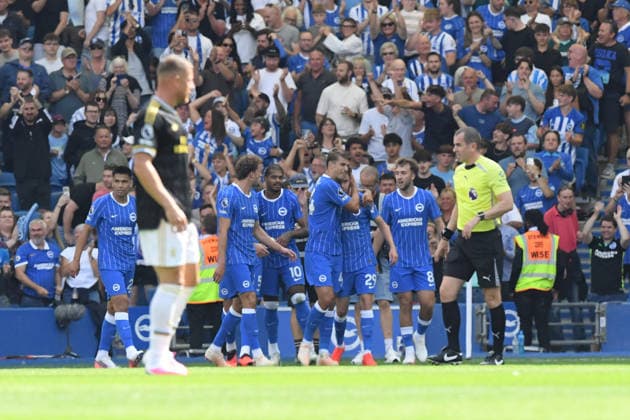 Brighton and Hove Albion v Aston Villa, Premier League GOAL CELEBRATION 1-0 scored by Maxim De Cuyper Defender of Brighton and Hove Albion during during the Premier League match between Brighton and Hove Albion and Aston Villa at the American Express Stadium, Brighton and Hove, UK on 23 August 2026. Brighton and Hove American Express Stadium East Sussex UK Editorial use only DataCo restrictions apply See www.football-dataco.com , Copyright: xJeffxMoodx PSI-24737-0027