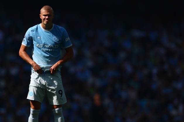 Erling Haaland of Manchester City Manchester City v AFC Bournemouth, Premier League Football, Football, Etihad Stadium, Manchester, UK - 23 Aug 2026Manchester Etihad Stadium United Kingdom EDITORIAL USE ONLY No use with unauthorised audio, video, data, fixture lists, club league logos or live services. Online in-match use limited to 120 images, no video emulation. No use in betting, games or single club league player publications.  Copyright: xPaulxCurrie Shutterstockx 17112312ab