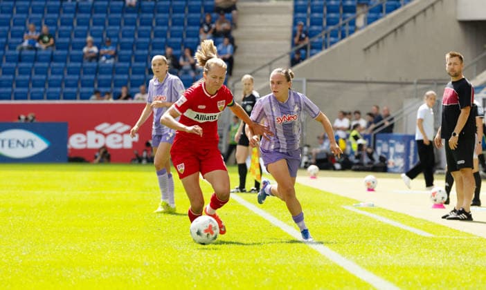 23.08.26 Frauen TSG 1899 Hoffenheim - VfB Stuttgart Deutschland, Stuttgart, 23.08.2026, Fussball, Frauen, Bundesliga, Saison 2026 2027, TSG 1899 Hoffenheim - VfB Stuttgart: v.l. Adriana Achcinska (VfB Stuttgart), Marie Steiner (TSG 1899 Hoffenheim), Maximiliane Rall (VfB Stuttgart). *** August 23, 2026 Women s TSG 1899 Hoffenheim vs. VfB Stuttgart Germany, Stuttgart, August 23, 2026, Soccer, Women s, Bundesliga, 2026–2027 season, TSG 1899 Hoffenheim vs. VfB Stuttgart: from left, Adriana Achcinska (VfB Stuttgart), Marie Steiner (TSG 1899 Hoffenheim), Maximiliane Rall (VfB Stuttgart)