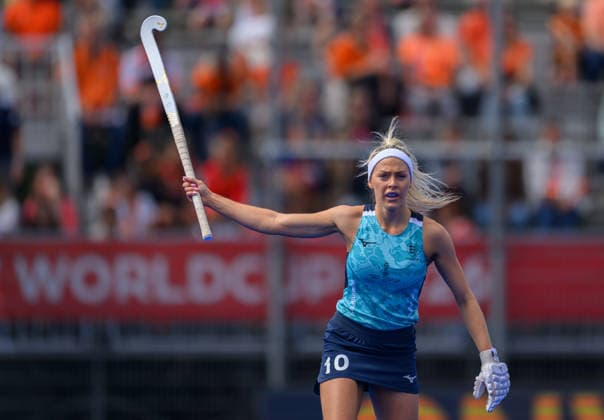 Day Nine Amy Thompson of England during the Pool G match against Japan in the 2026 FIH Hockey World Cup at Wagener Stadium, Amstelveen 23 08 2026 UK Newspapers OUT Copyright: xGraemexWilcocksonx FIL-23821-0025
