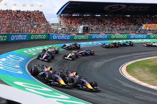F1 - DUTCH GRAND PRIX 2026 03 VERSTAPPEN Max (nld), Red Bull Racing Ford RB22, action and 30 LAWSON Liam (nzl), Red Bull Racing Ford RB22, action during the Formula 1 Dutch Grand Prix 2026, 12th round of the 2026 Formula One World Championship, WM, Weltmeisterschaft from August 21 to 23, 2026 on the Circuit Zandvoort, in Zandvoort, Netherlands - ZandvoortNetherlands  Copyright: xDPPIx