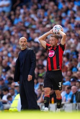 Enzo Maresca the Manchester City manager watched Bournemouth s Adrien Truffert take a throw in Manchester City v Bournemouth, Premier League, Football, Etihad Stadium, Manchester, UK - 23 Aug 2026Manchester Etihad Stadium United Kingdom EDITORIAL USE ONLY No use with unauthorised audio, video, data, fixture lists, club league logos or live services. Online in-match use limited to 120 images, no video emulation. No use in betting, games or single club league player publications.  Copyright: xWiredxPhotos Shutterstockx 17113667v