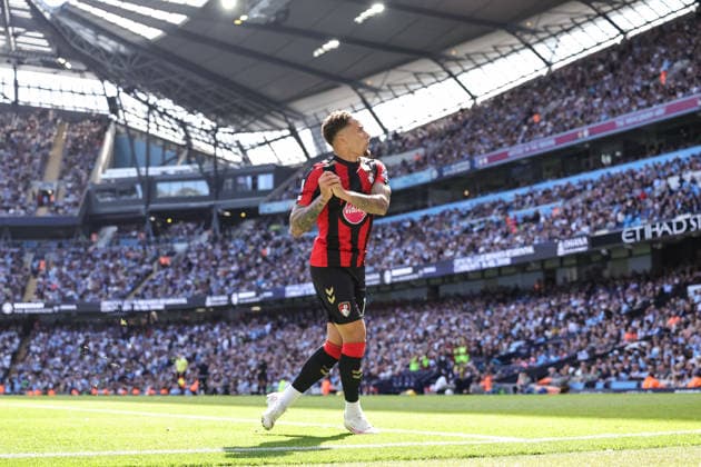 Premier League: Manchester City v Bournemouth Marcus Tavernier of Bournemouth celebrates his goal to make it 0-1 during the Premier League match Manchester City vs Bournemouth at Etihad Stadium, Manchester, United Kingdom on 23 August 2026 (Photo by Mark Cosgrove News Images) Manchester Etihad Stadium Greater Manchester United, ManU Kingdom Copyright: xMarkxCosgrove NewsxImagesx