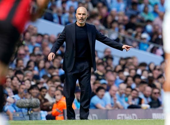 Manchester, England, 23rd August 2026. Enzo Maresca coach of Manchester City during the Manchester City vs AFC Bournemouth Premier League match at the Etihad Stadium, Manchester. Picture credit should read: Andrew Yates Sportimage EDITORIAL USE ONLY. No use with unauthorised audio, video, data, fixture lists, club league logos or live services. Online in-match use limited to 120 images, no video emulation. No use in betting, games or single club league player publications. SPI_031_AY_Man_City_Bournemouth SPI-4930-0030